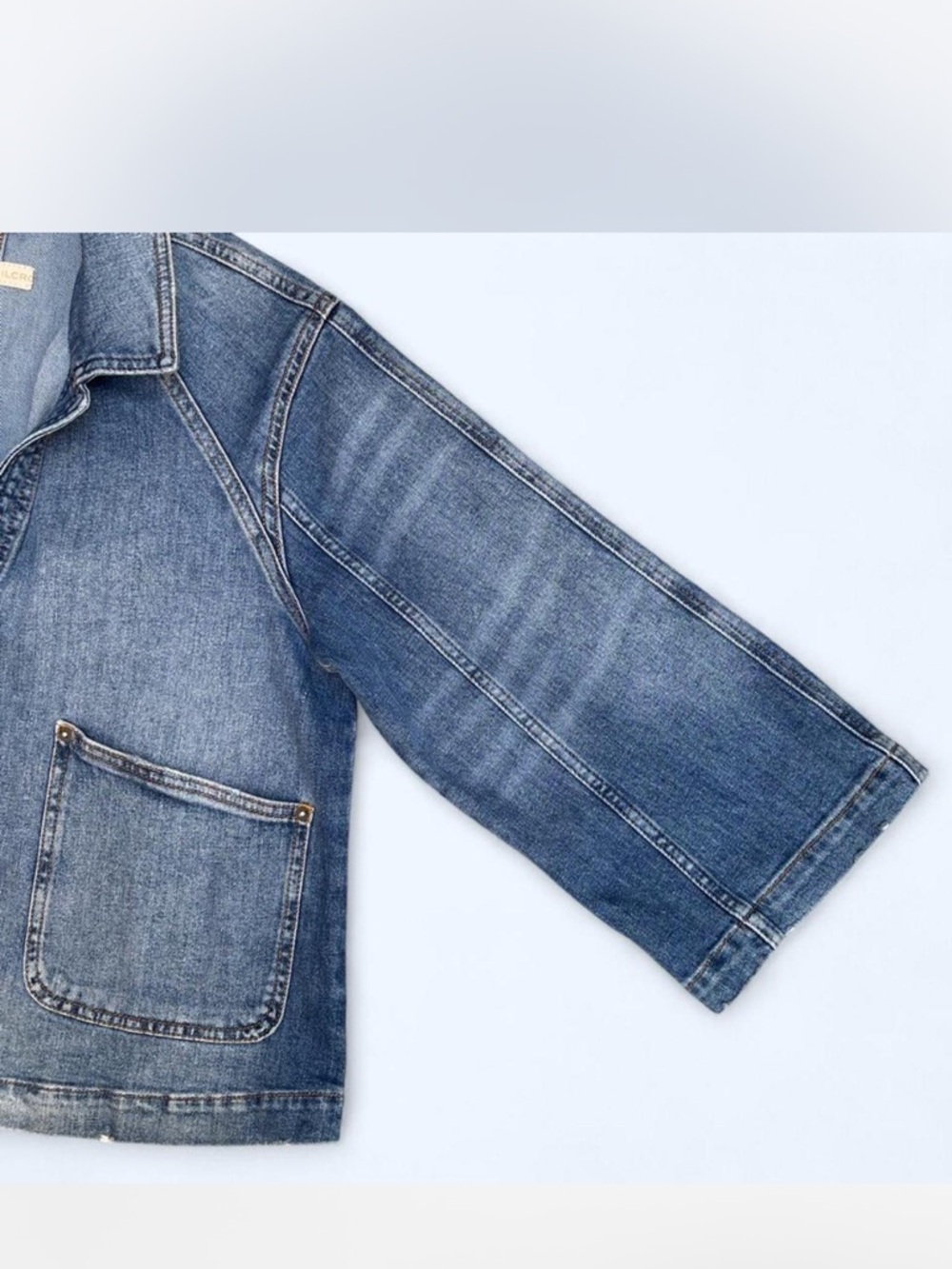 Anthropologie Pilcro boxy light blue denim jacket Minimalist classic spring M - Picture 5 of 8